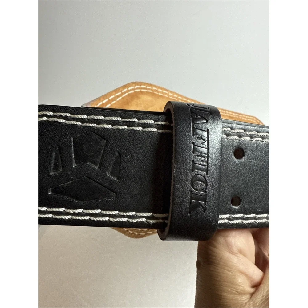 Jaffick Men's Genuine Leather Weight Lifting Belt Lumbar Back Support 53in Total